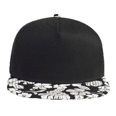 OTTO Superior Cotton Twill Hawaiian Pattern Round Flat Visor "OTTO SNAP" Five Panel Pro Style Mesh Back Trucker Snapback Hat Thumbnail